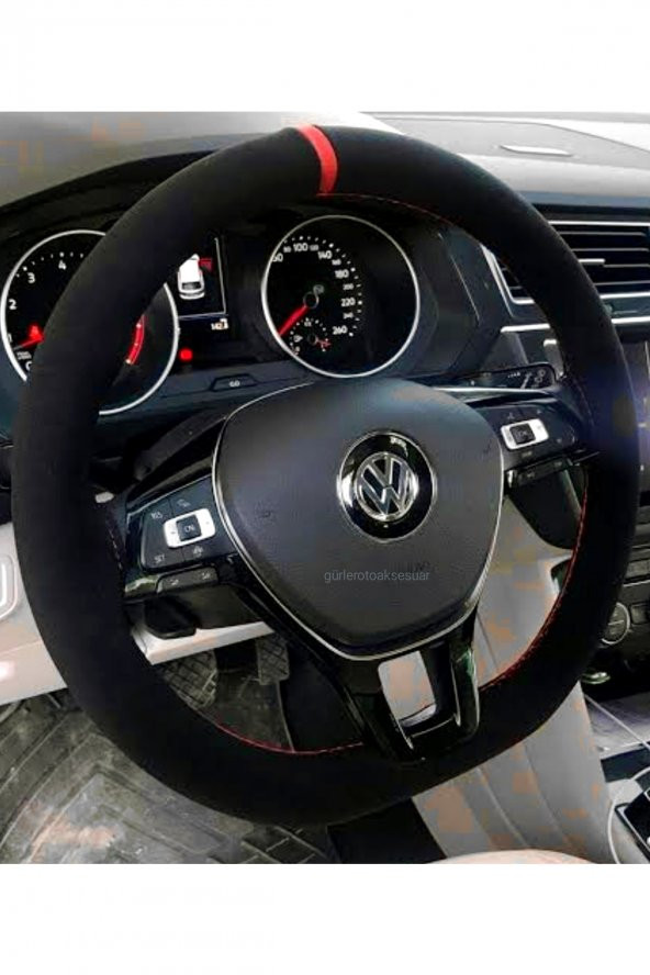 Vw Transporter T7 Dikmeli Direksiyon Kılıfı Alkantra Kırmızı Yüzüklü ürün görseli 1