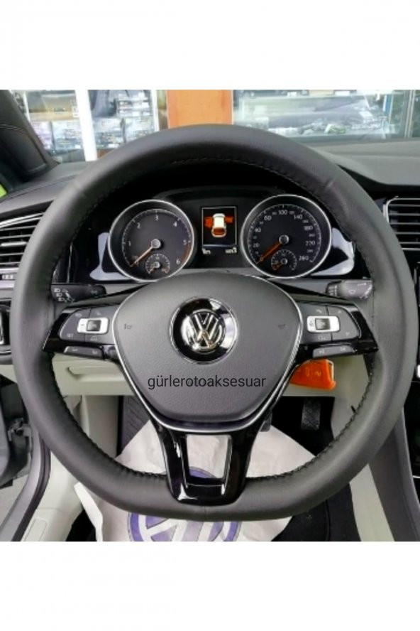 Volkswagen Caddy Uyumlu (2010-2018) Uyumlu Dikmeli Direksiyon Kılıfı Siyah Düz Deri ürün görseli 1