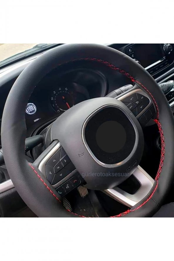 Fiat Fiorino Uyumli (2015-2021) Dikmeli Direksiyon Kılıfı Soft ( Kırmızı Dikişli ) ürün görseli 1