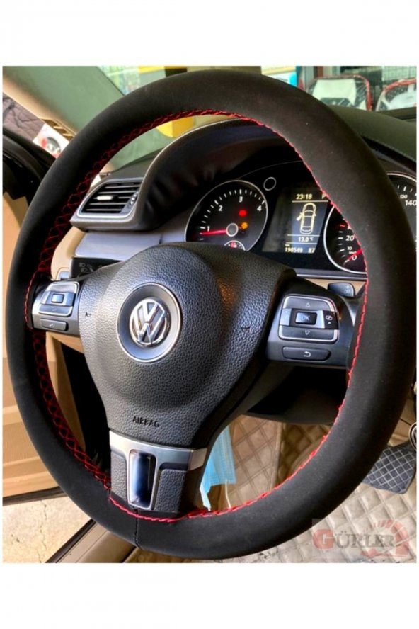 Vw Passat B8-b8,5 Alkantra Dikmeli Direksiyon Kılıfı Kırmızı Ipli ürün görseli 1