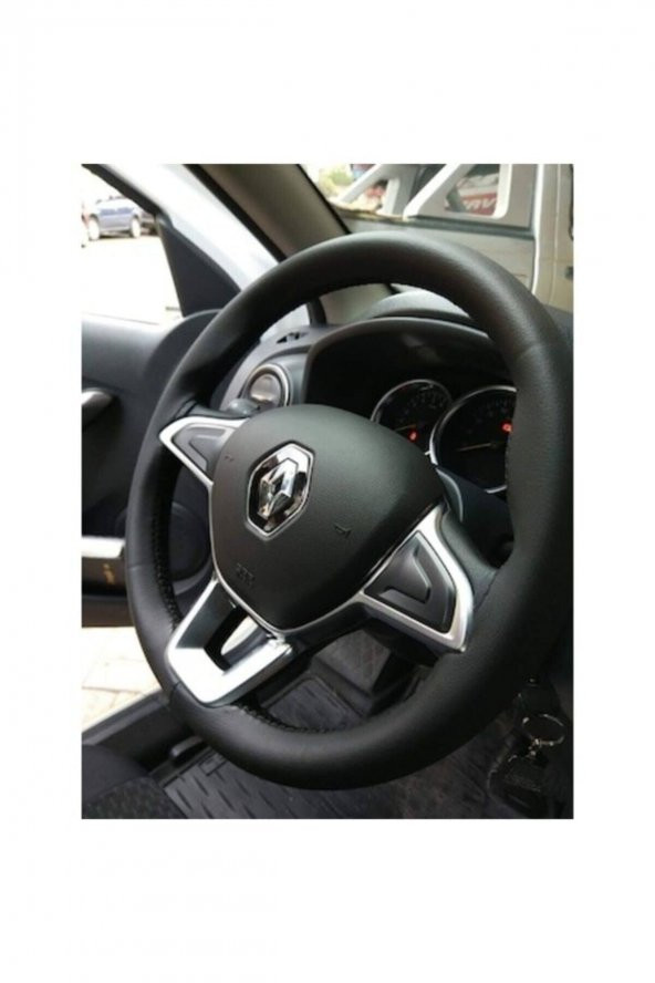 Renault Symbol Uyumlu Dikmeli Direksiyon Kılıfı Siyah Düz Deri Kokusuz ( Delüx )38×10.5cm ürün görseli 1