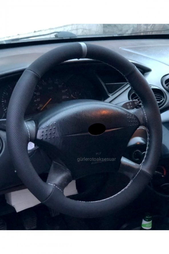 Ford Focus 1 Dikmeli Direksiyon Kılıfı Alkantra Delikli Gri Yüzüklü ürün görseli 1