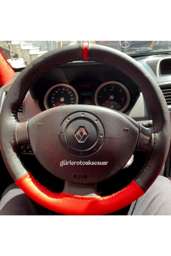 Renault Kangoo Uyumlu Dikmeli Direksiyon Kılıfı Iki Renkli Kırmızı Yüzüklü ürün görseli 1