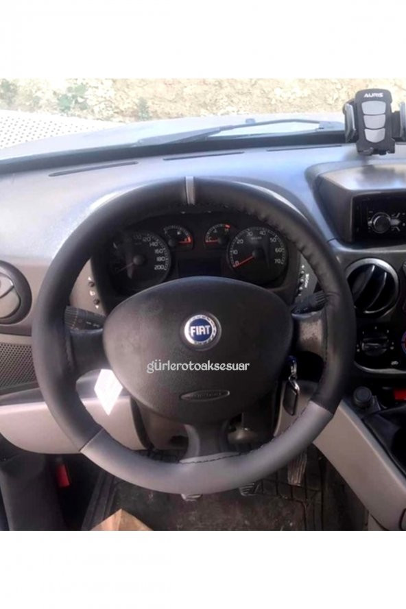 Fiat Doblo Uyumlu Dikmeli Direksiyon Kılıfı Iki Renkli Gri Yüzüklü ürün görseli 1