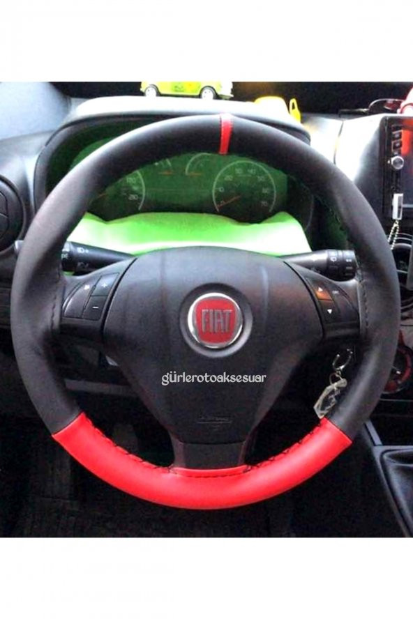 Fiat Fiorino Uyumlu Dikmeli Direksiyon Kılıfı Iki Renkli Kırmızı Yüzüklü ürün görseli 1