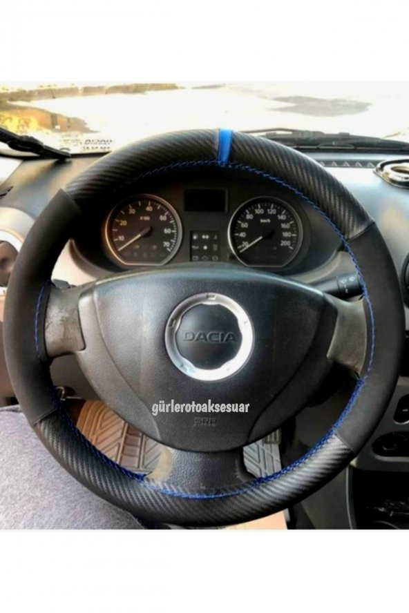 Dacia Duster Uyumlu Dikmeli Direksiyon Kılıfı Alkantra Karbon Kırmızı Yüzüklü ürün görseli 1