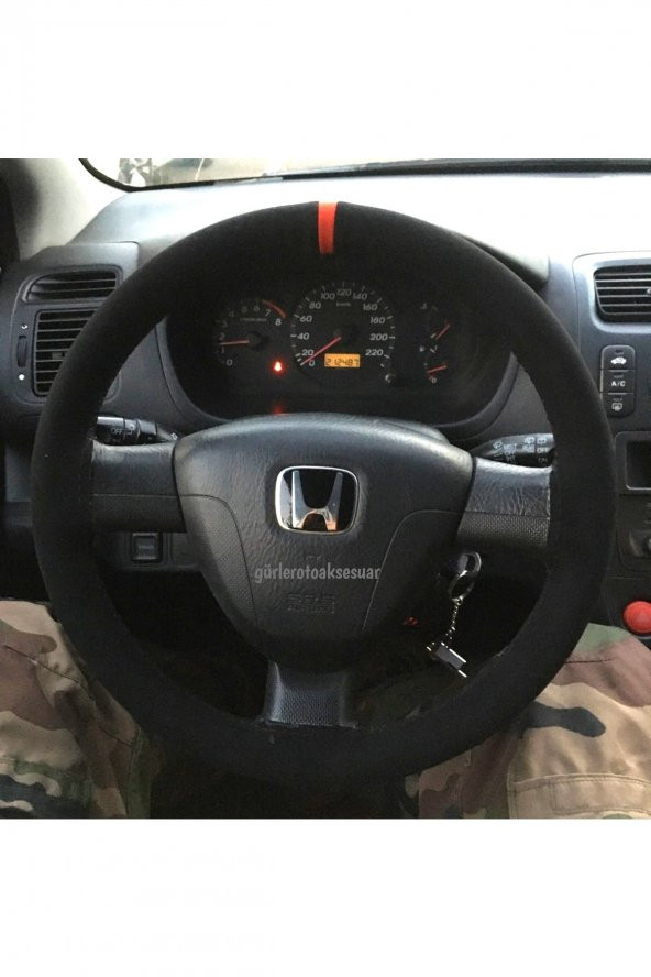 Honda Civic Dikmeli Direksiyon Kılıfı Kırmızı Yüzüklü Alkantara (nubuk) ürün görseli 1