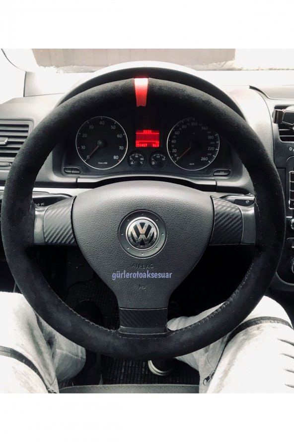 Volkswogen Caddy Dikmeli Direksiyon Kılıfı Kırmızı Yüzüklü Alkantara (nubuk) ürün görseli 1