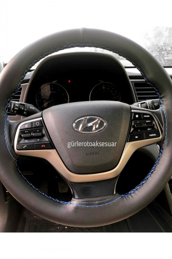 Hyundai Elentra Deri Dikmeli Direksiyon Kılıfı Soft Mavi Ipli (38cm+10cm) ürün görseli 1