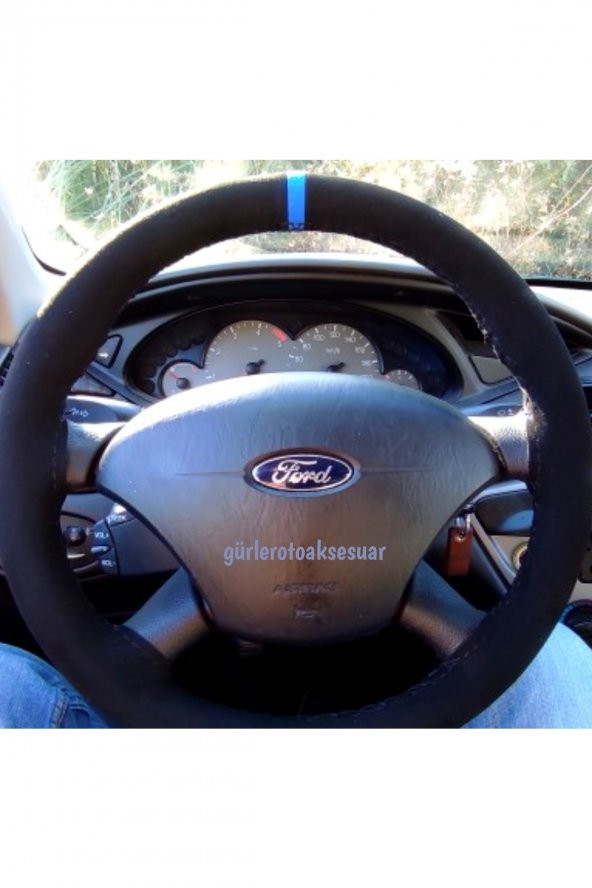 Ford Focus 1 Dikmeli Direksiyon Kılıfı Mavi Yüzüklü Alkantara (nubuk) ürün görseli 1