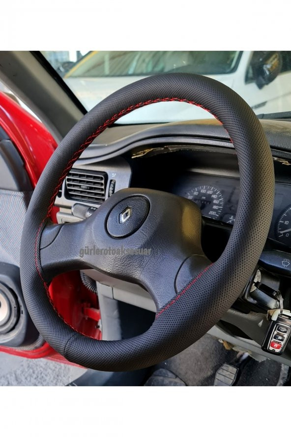 Renault 19 Deri Dikmeli Direksiyon Kılıfı Noktalı Kırmızı Ipli (10cm) ürün görseli 1
