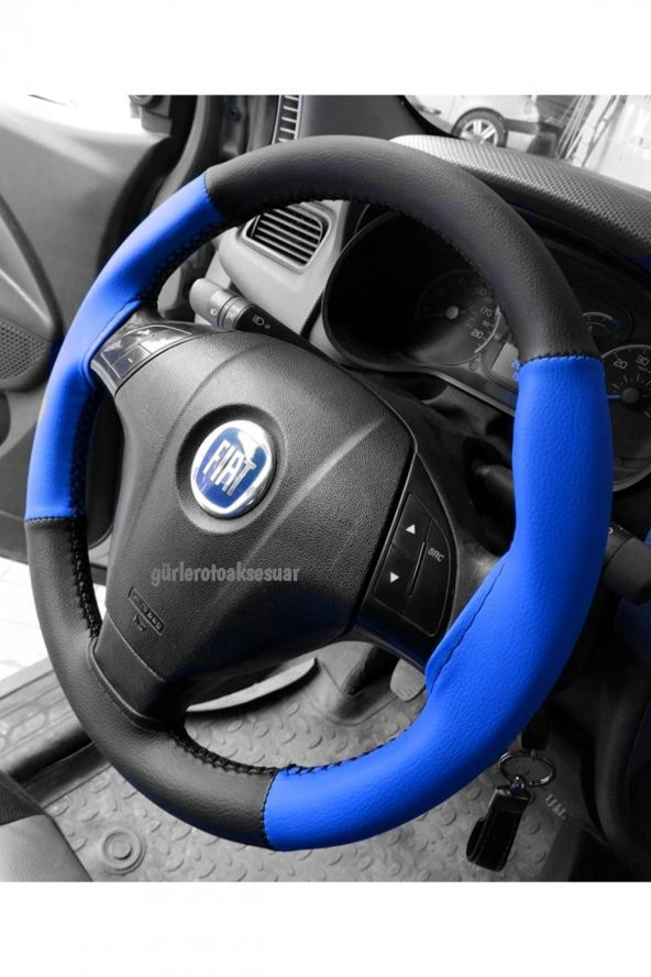 Fiat Fiorino Direksiyon Kılıfı Dikmeli Iki Renkli Mavi-siyah(4parçalı)  Uyumlu ürün görseli 1