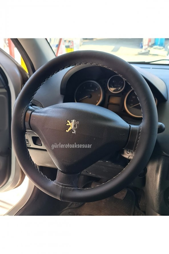 Peugeot 207  Uyumlu Dikmeli Direksiyon Kılıfı Kokusuz Terletmez Soft Gri Ipli (38×10cm) ürün görseli 1