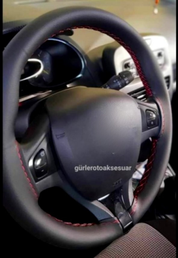 Renault Symbol 2013+ Uyumlu Direksiyon Kılıfı Dikmeli Kırmızı Ipli 11cm ürün görseli 1