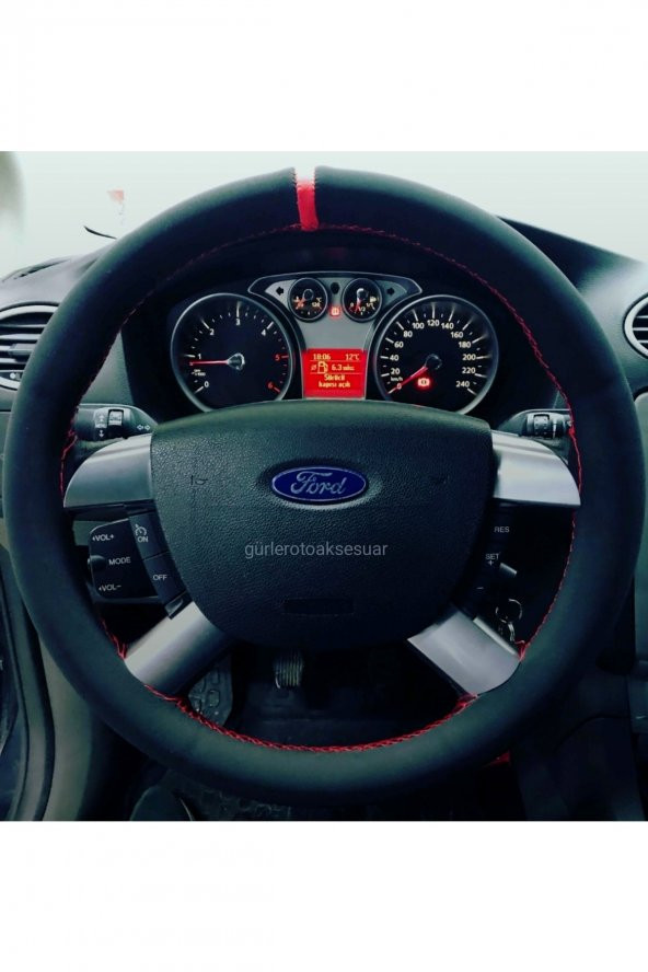 Ford Connect Dikmeli Direksiyon Kılıfı Kırmızı Yüzüklü Alkantara (nubuk) ürün görseli 1