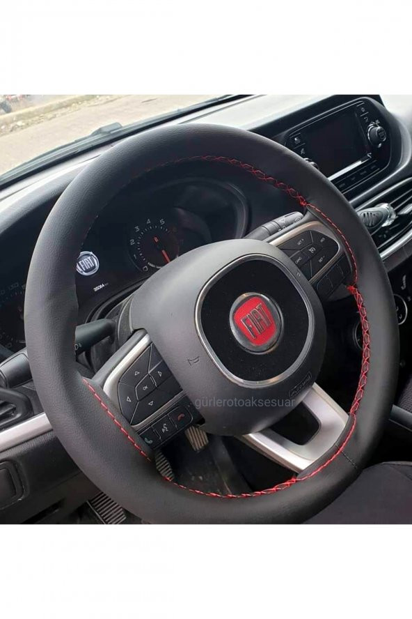 Fiat Doblo 2010> Direksiyon Kılıfı Dikmeli Soft Kırmızı Ipli (11cm) ürün görseli 1