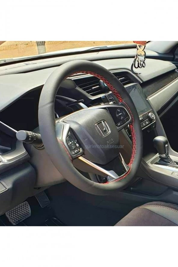 Honda Civic Uyumlu Direksiyon Kılıfı Dikmeli Soft Kırmızı Ipli ürün görseli 1