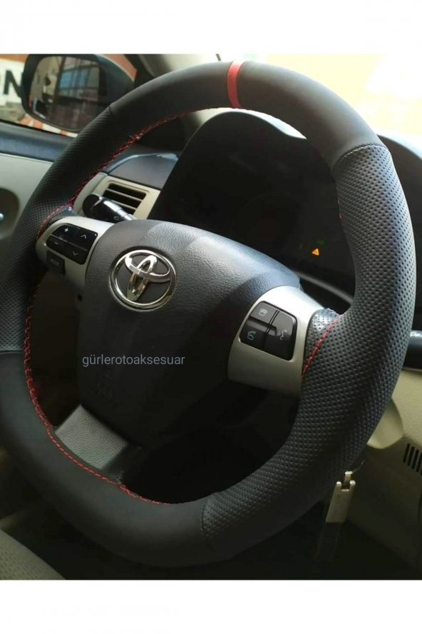 Toyota Corolla 2007-2011 Uyumlu Dikmeli Direksiyon Kılıfı Noktalı-alkantara (nubuk) Kırmızı Yüzüklü ürün görseli 1