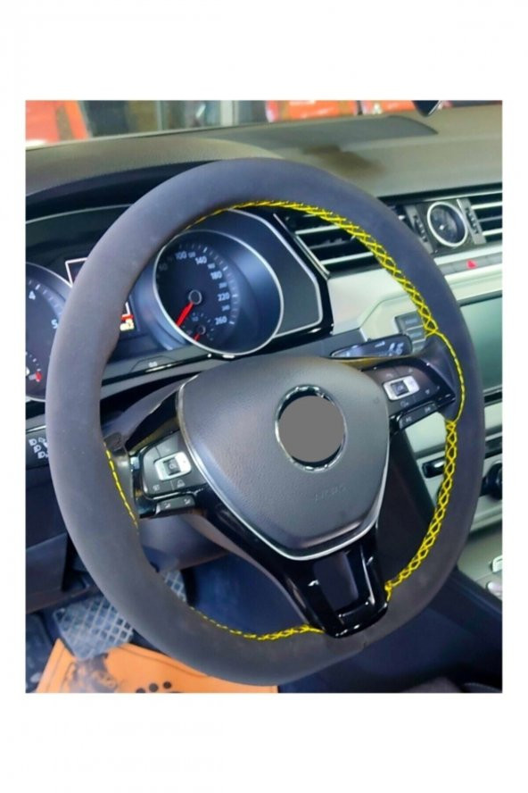 Vw Passat B8-b8,5 Alkantra Dikmeli Direksiyon Kılıfı Sarı Ipli ürün görseli 1