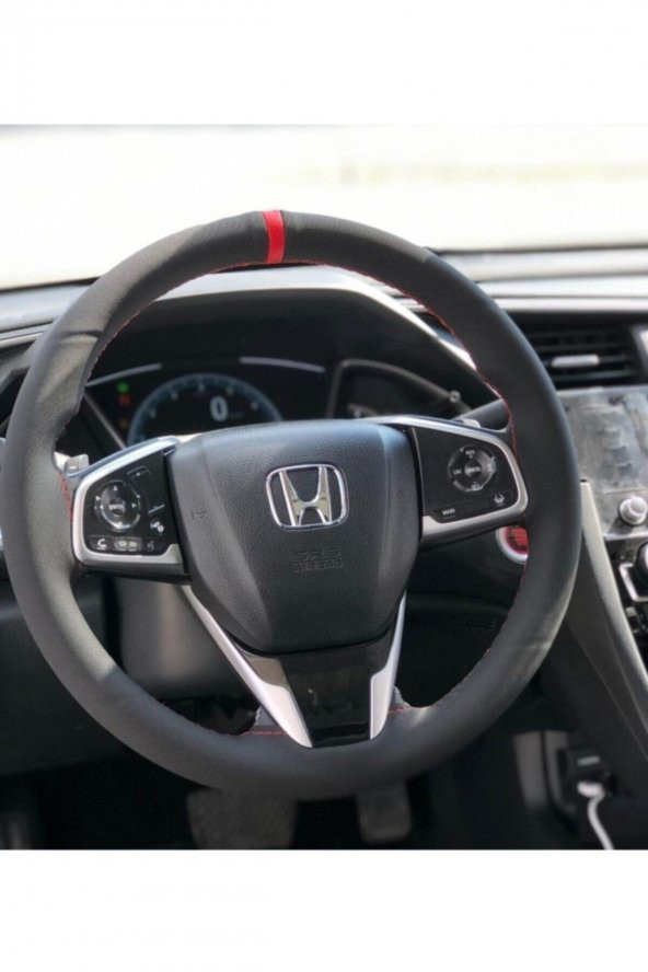 Honda Civic Fc5 Kırmızı Yüzüklü Nubuk Alcantara Deri Direksiyon Kılıfı ürün görseli 1