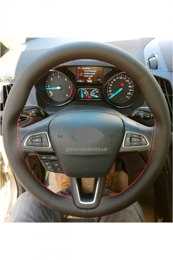 Ford Focus 4 Uyumlu Kırmızı İpli Deri Dikmeli Direksiyon Kılıfı 10.5 cm ürün görseli 1