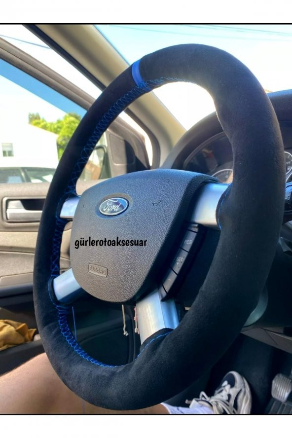 Ford Connect Dikmeli Direksiyon Kılıfı Alkantra Mavi Yüzüklü ürün görseli 1