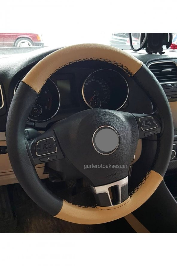 Vw Transporter T6-t7 Direksiyon Kılıfı Dikmeli Iki Renkli Bej Siyah ürün görseli 1