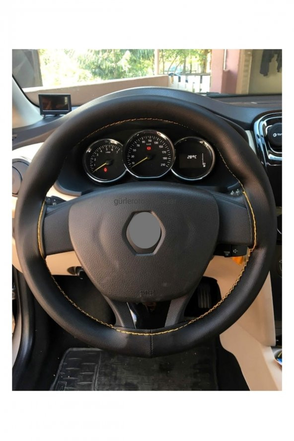 Renault Symbol 2013 Ve Sonrası Dikmeli Direksiyon Kılıfı Sarı Ipli (11cm) ürün görseli 1