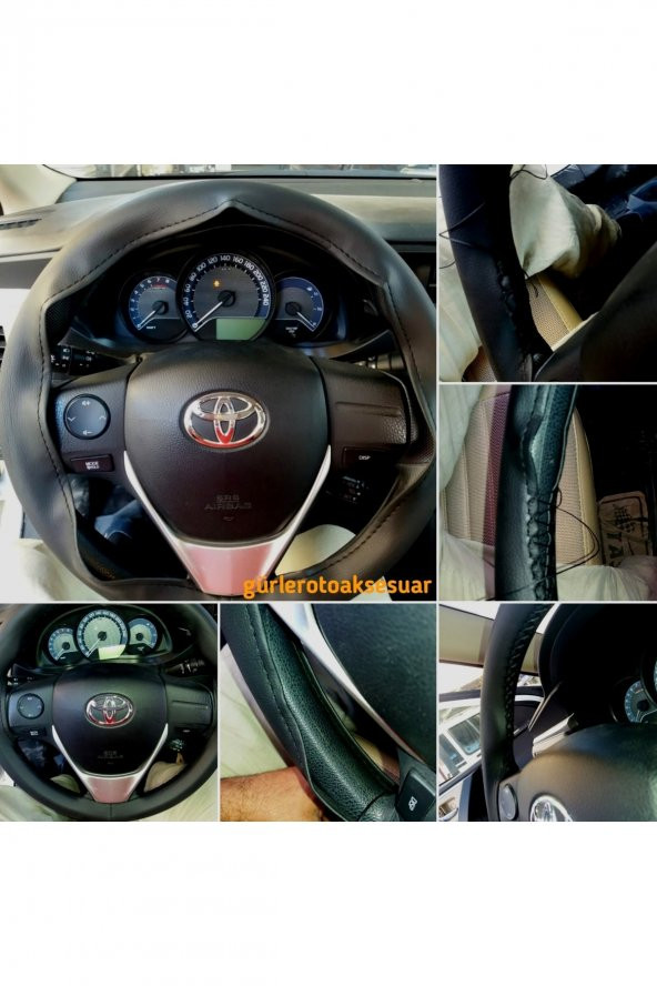 Toyota Corolla 2002-2006 Deri Dikmeli Direksiyon Kılıfı Noktalı Siyah Ipli (10.5cm) ürün görseli 1