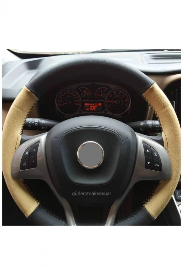 Fiat Doblo 2010+ Direksiyon Kılıfı Dikmeli Iki Renkli Bej Siyah ürün görseli 1