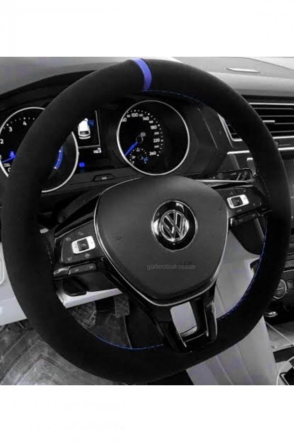 Vw Arteon Dikmeli Direksiyon Kılıfı Alkantra Mavi Yüzüklü ürün görseli 1