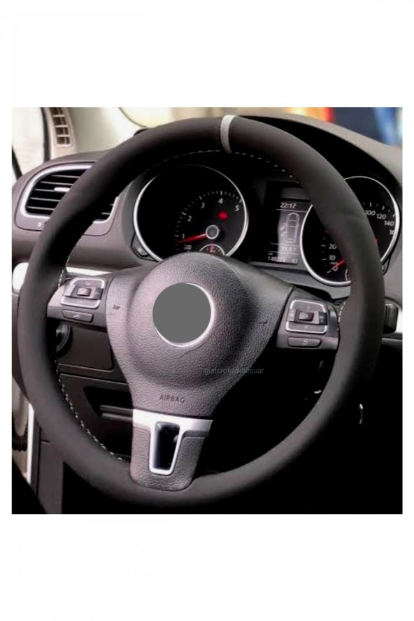 Vw Tiguan Dikmeli Direksiyon Kılıfı Alkantra Gri Yüzüklü ürün görseli 1