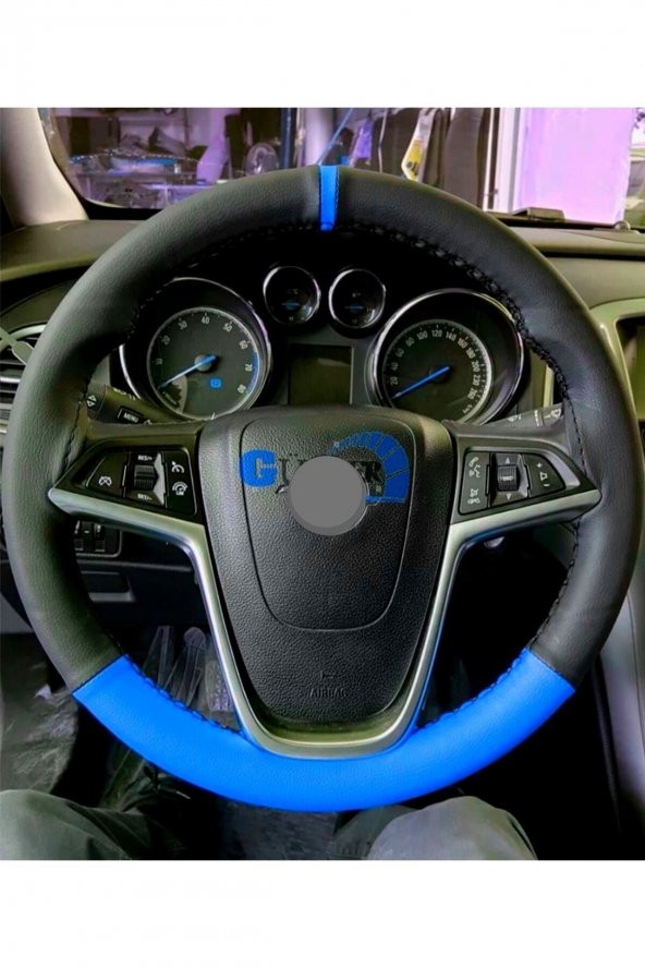Opel Corsa C Direksiyon Kılıfı Dikmeli Iki Renkli Yüzüklü Mavi-siyah ürün görseli 1