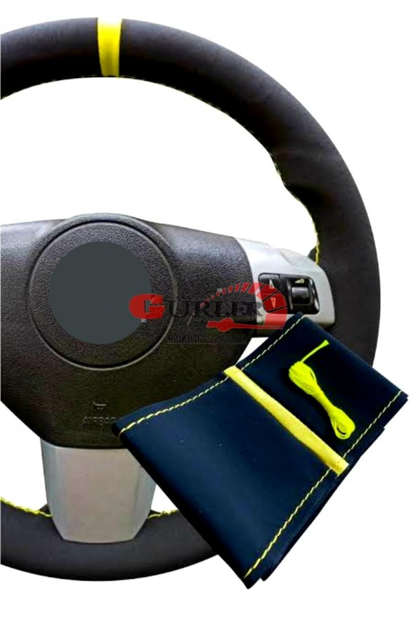 Opel Corsa C Alkantra Nubuk Dikmeli Direksiyon Kılıfı Sarı Yüzüklü ürün görseli 1