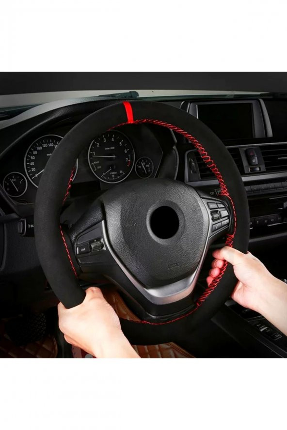 Opel Astra J Uyumlu Alkantra Nubuk Dikmeli Direksiyon Kılıfı Kırmızı Yüzüklü ürün görseli 1