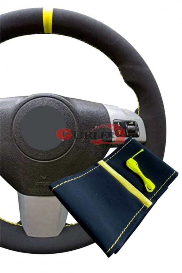 Cıvıc Direksiyon Kılıf Dikmeli Alcantara Nubuk Sarı Yüzüklü tüm Modellere Uyumlu ürün görseli 1