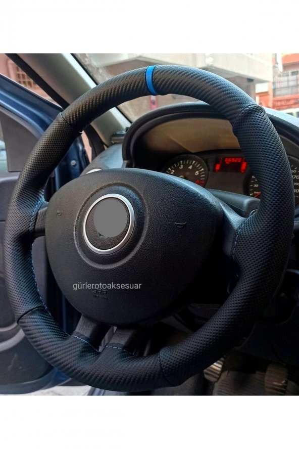 Renault Clio Direksiyon Kılıfı Noktalı-karbon Mavi Yüzüklü ürün görseli 1