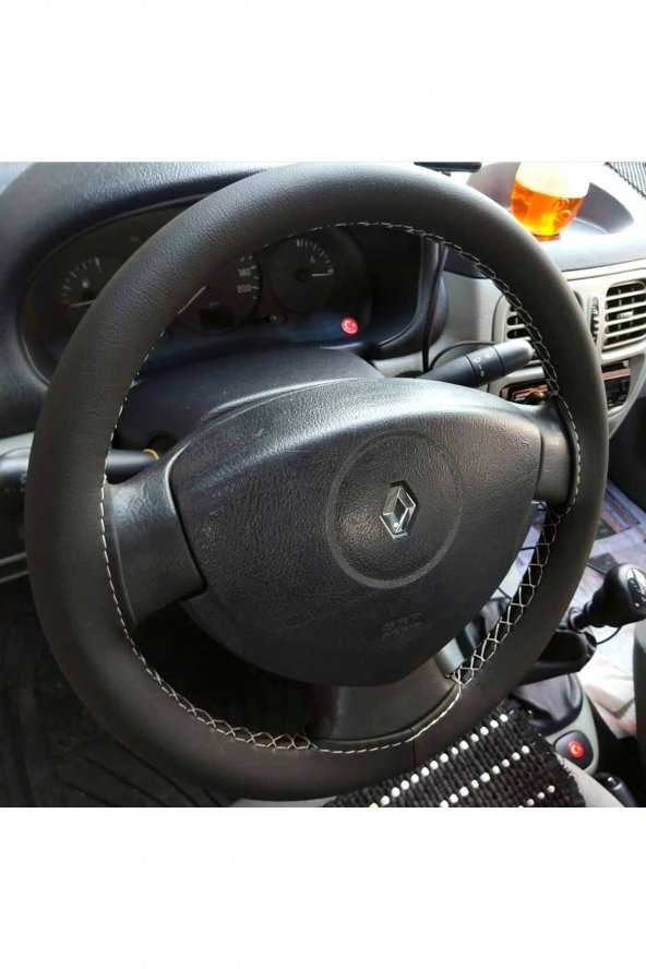 Renault Clio Direksiyon Kılıfı Dikmeli Beyaz Ipli 10.5cm  Uyumlu ürün görseli 1