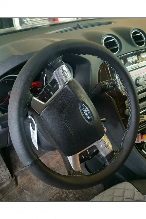 Ford Mondeo Uyumlu Deri Direksiyon Kılıfı Dikmeli Gri İpli 11cm ürün görseli 1