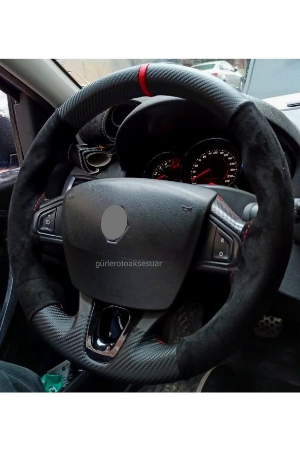 Renault Megane 4 Uyumlu Alkantra-Karbon Yüzüklü Direksiyon Kılıf ürün görseli 1