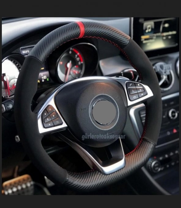 Fiat Linea Uyumlu Alkantra Karbon Kırmızı Yüzüklü Direksiyon Kılıf ürün görseli 1