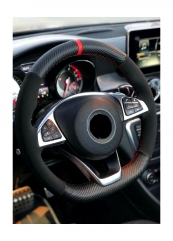 Fiat Fiorino Uyumlu Kırmızı Yüzüklü Karbon Alkantra Dikmeli Direksiyon Kılıfı ürün görseli 1