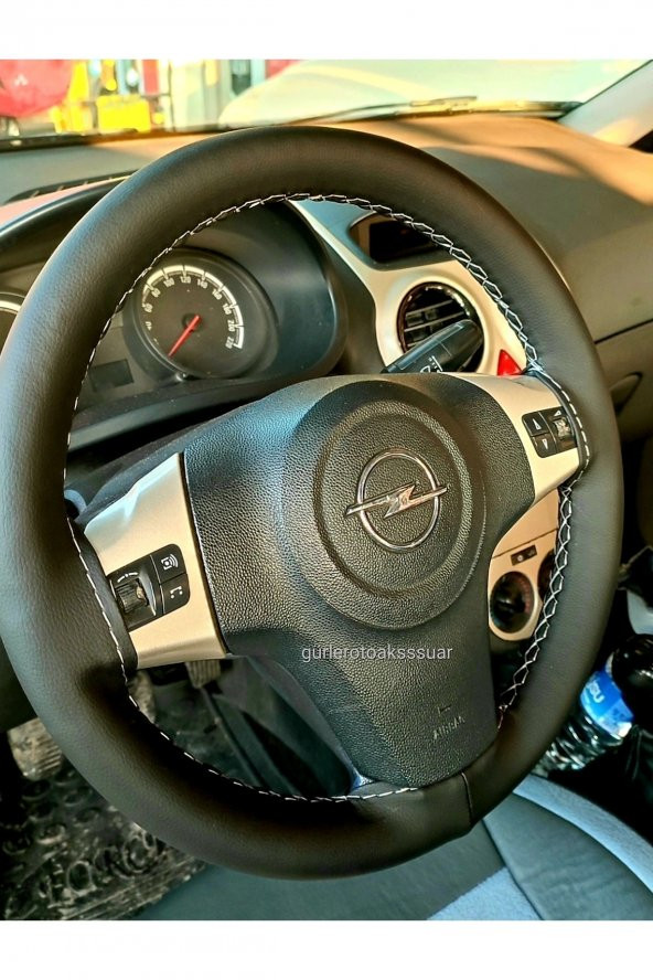 Opel Corsa D Uyumlu Deri Direksiyon Kılıfı Gri Ipli A+plus Kokusuz Esnek 11cm ürün görseli 1