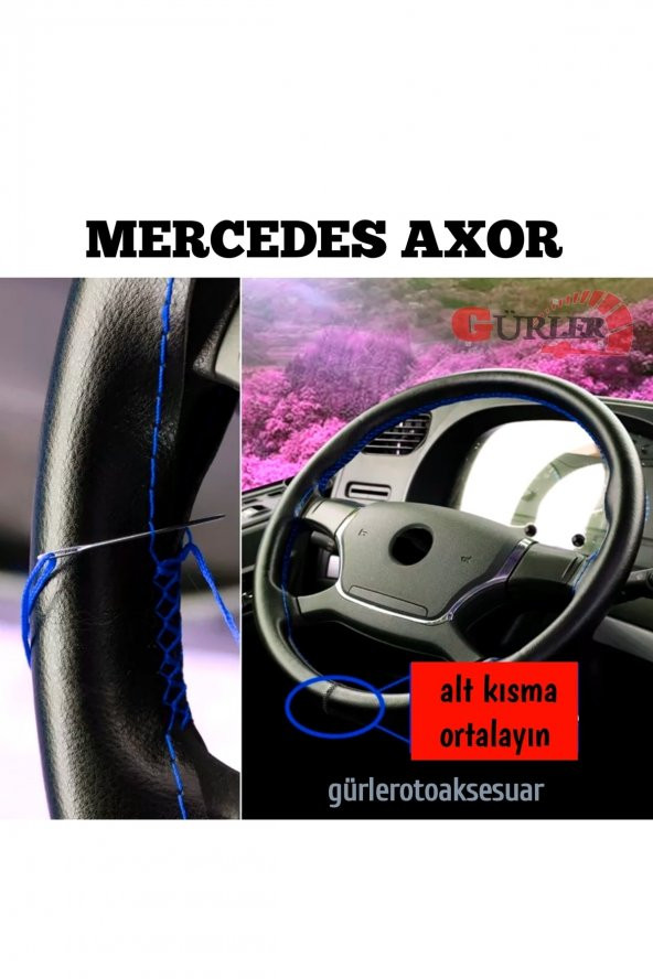 Universal Soft Kamyon Tır Dikmeli Deri Direksiyon Kılıfı Mavi Ipli 45-10.5cm ürün görseli 1