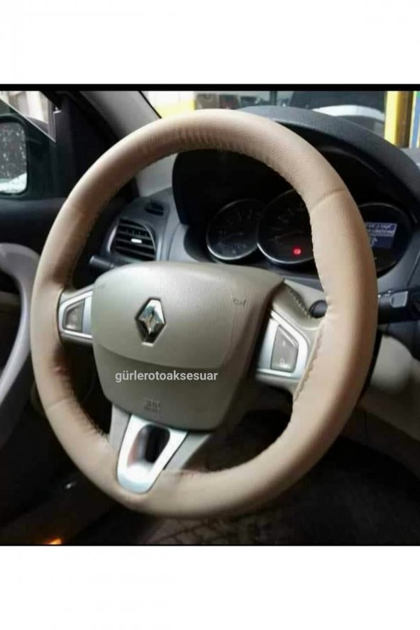 Renault Megane 2 Deri Dikmeli Direksiyon Kılıfı Bej Renk 10.5cm ürün görseli 1