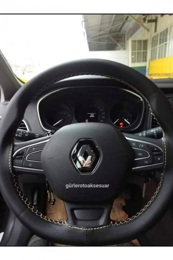 Renault Symbol 3 2013+ Deri Dikmeli Direksiyon Kılıfı Bej Ipli 11cm ürün görseli 1
