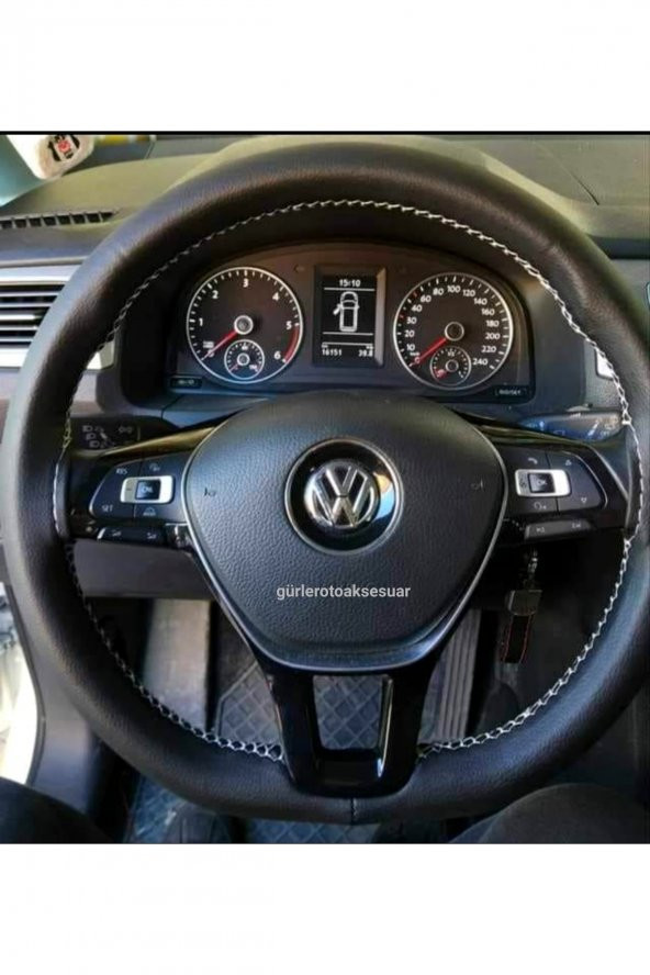 Volkswagen Passat B8 Deri Dikmeli Direksiyon Kılıfı Soft Gri Ipli 10.5cm ürün görseli 1