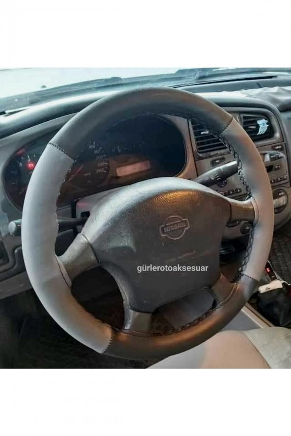 Nissan Primera Deri Dikmeli Direksiyon Kılıfı Gri Siyah 4parçalı ürün görseli 1