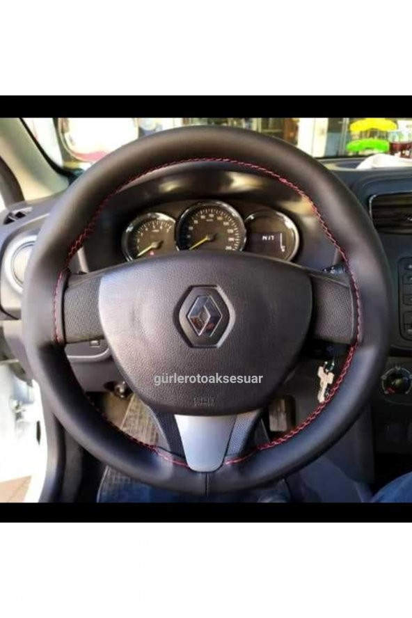 Renault Symbol Deri Dikmeli Direksiyon Kılıfı Soft Kırmızı Ipli 11cm ürün görseli 1
