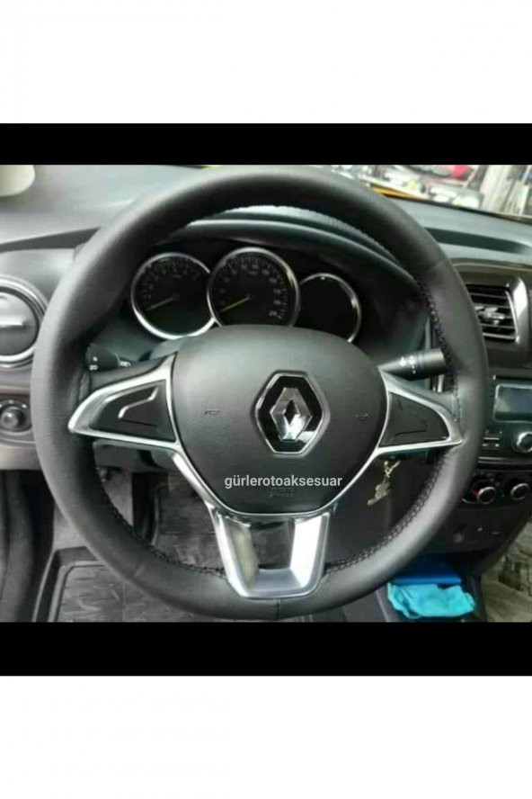 Renault Symbol Deri Dikmeli Direksiyon Kılıfı Soft Siyah Ipli 11cm ürün görseli 1